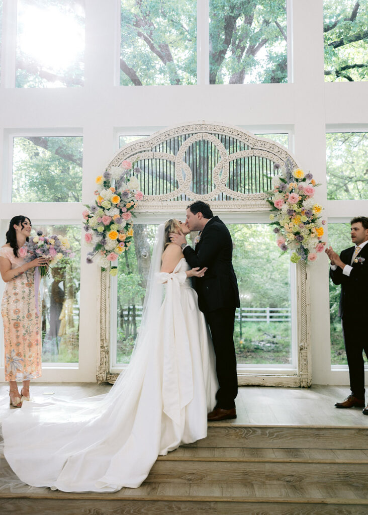 Bride and groom getting married at The French Farmhouse chapel