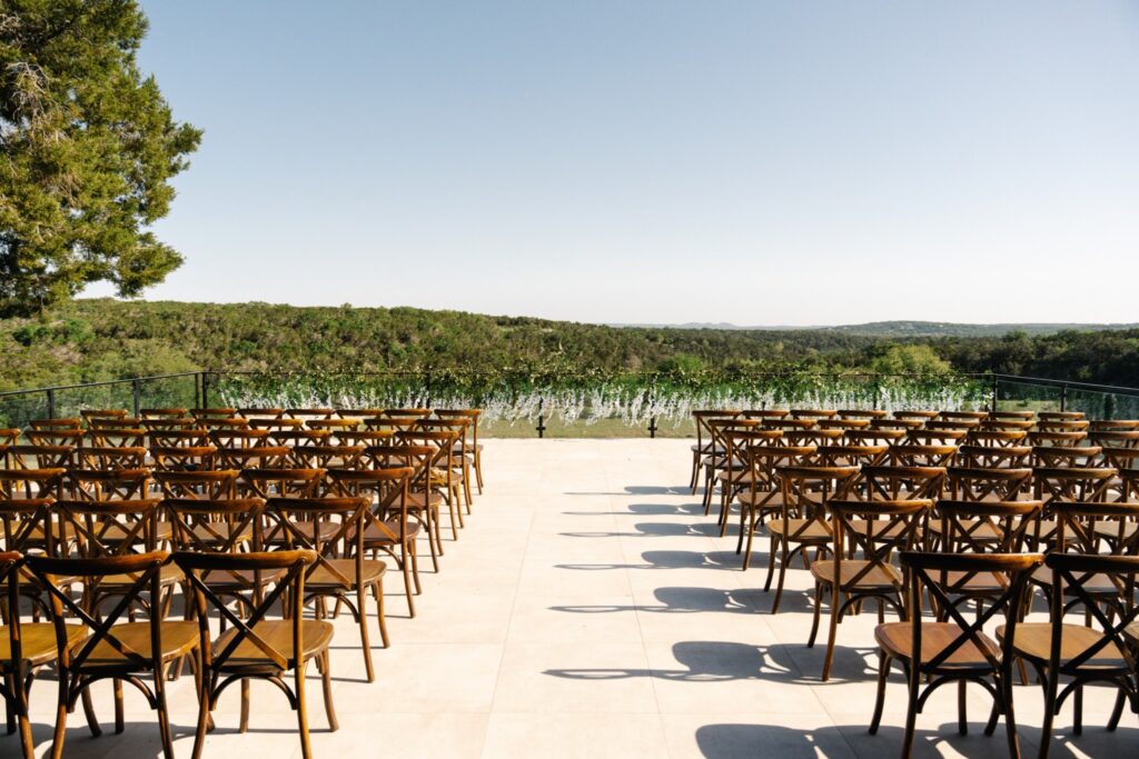 Texas Hill Country wedding venue with chairs overlooking greenery